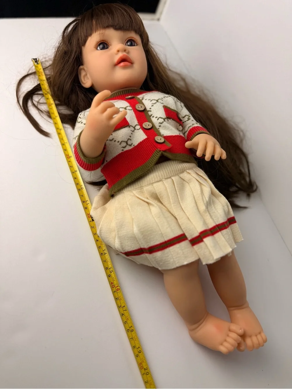 Lifelike Reborn Baby Girl Doll Long Brunette Hair Realistic